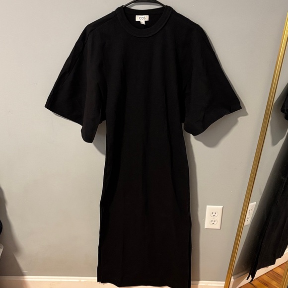 COS Ruffle Sleeve Midi Classic‎ Cotton TShirt Black Dress Unique Back Wing - Picture 2 of 8